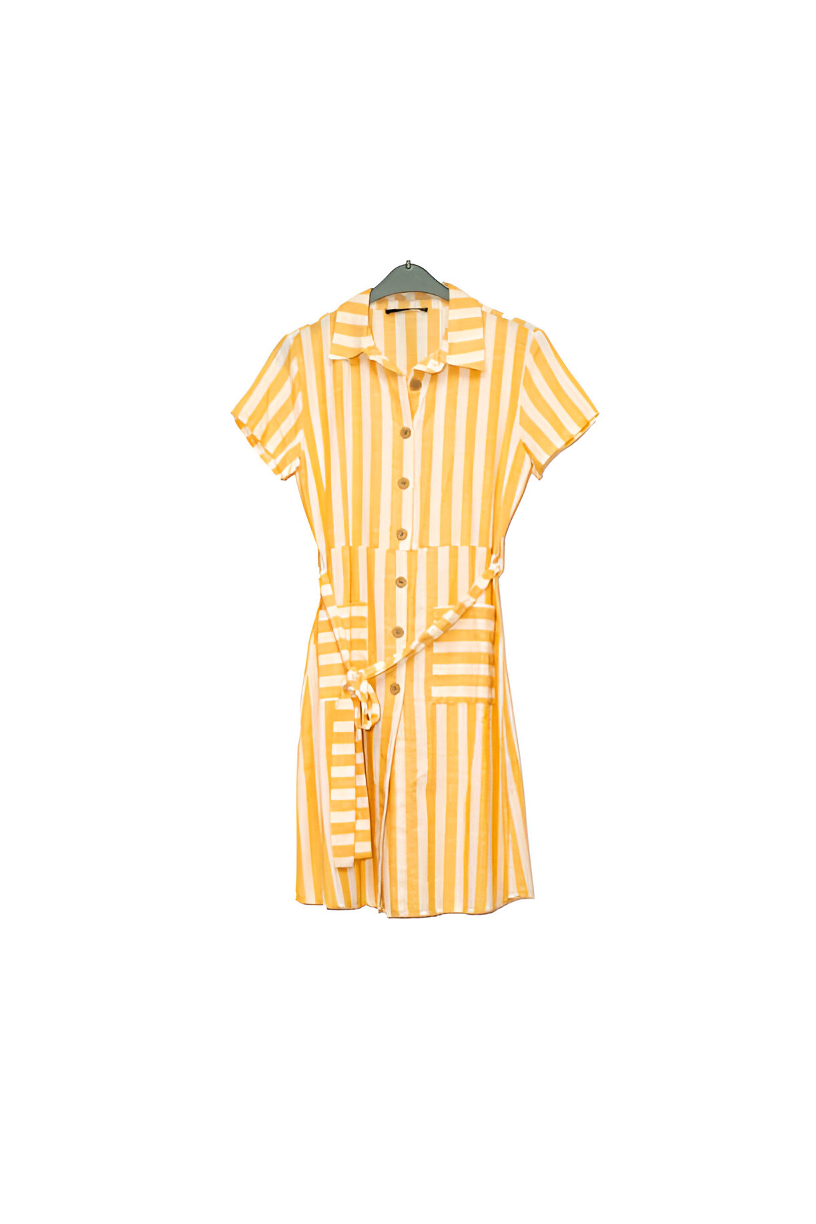 Ladies Striped Short-Sleeve Shirt Dress